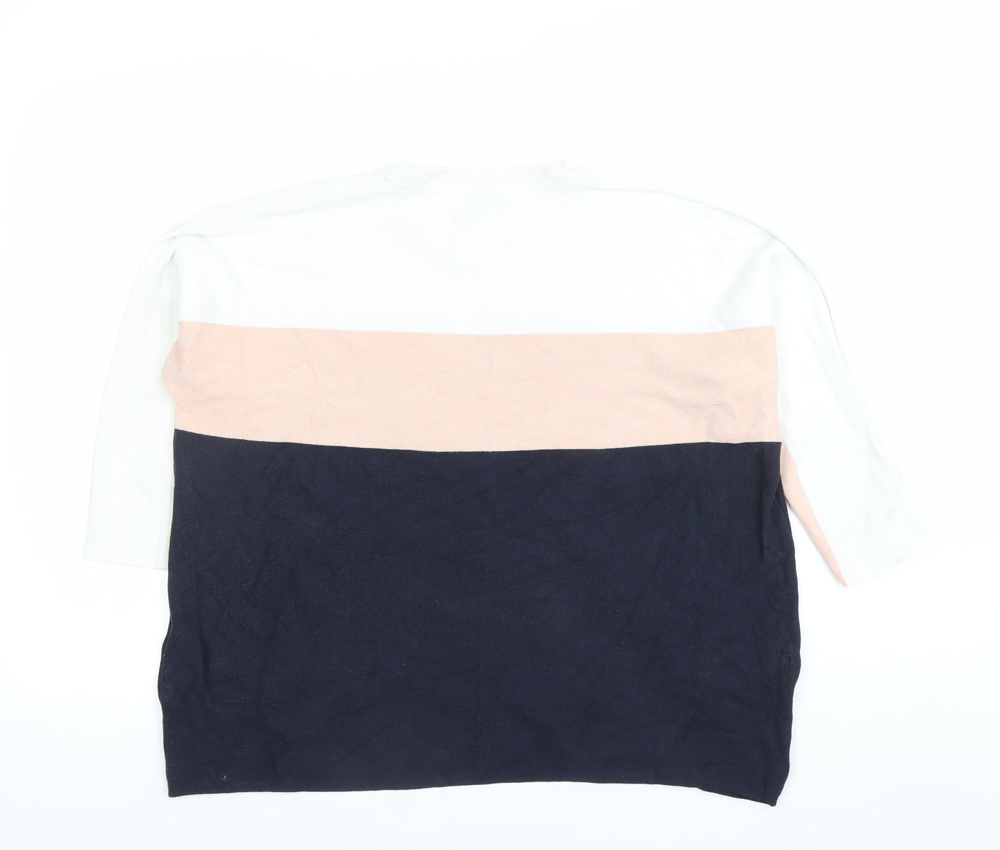 ONLY Womens XL Colourblock Knit Jumper White Pink Navy Casual Top