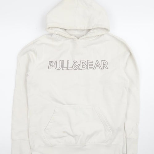 Pull & Bear Women's White Small Pullover Hoodie Cotton Blend