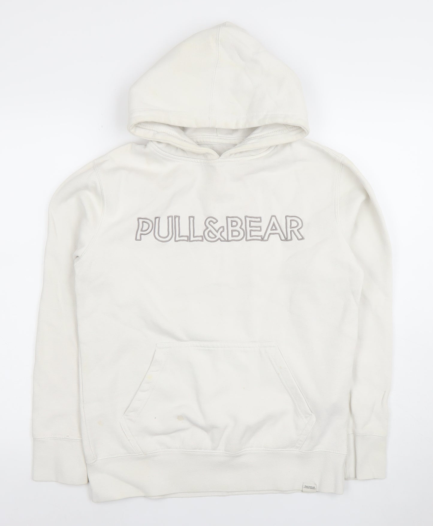 Pull & Bear Women's White Small Pullover Hoodie Cotton Blend