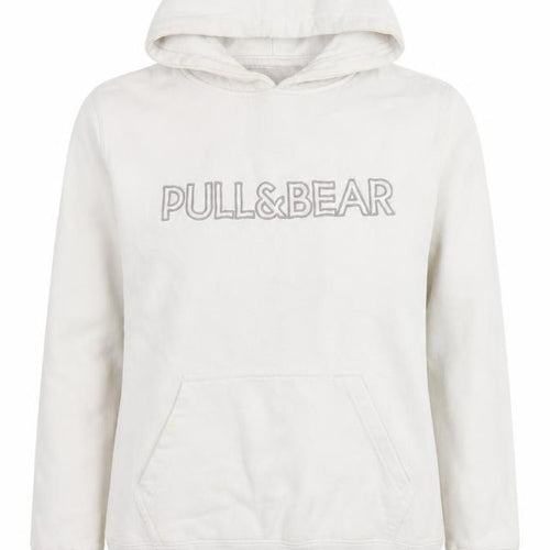 Pull&Bear Women's White Small Pullover Hoodie Cotton Blend