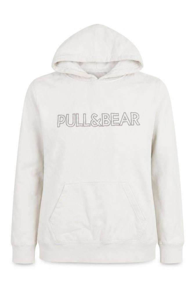 Pull&Bear Women's White Small Pullover Hoodie Cotton Blend