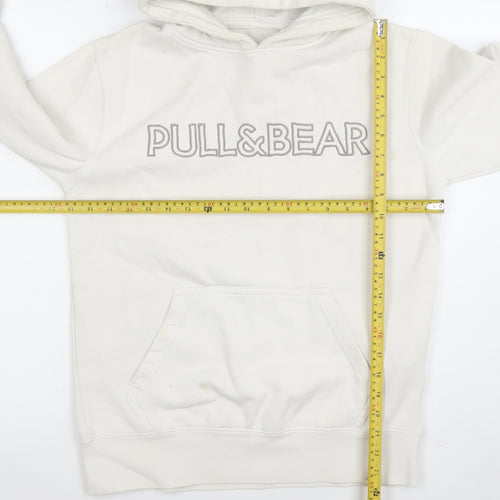 Pull & Bear Women's White Small Pullover Hoodie Cotton Blend