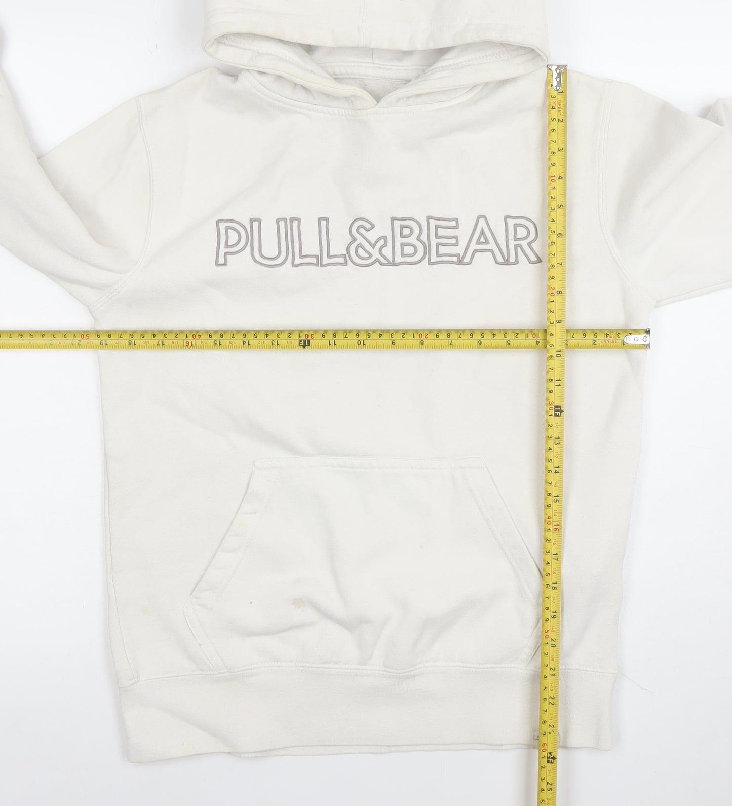Pull & Bear Women's White Small Pullover Hoodie Cotton Blend