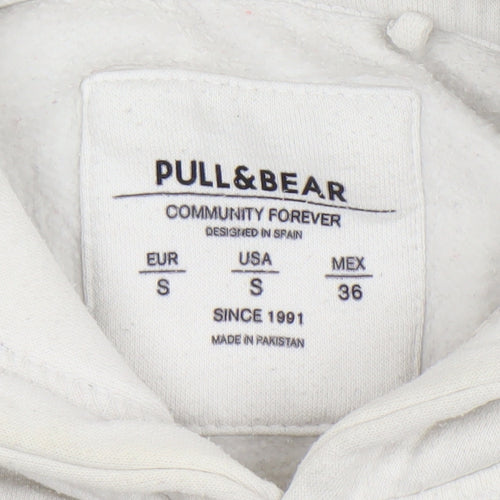 Pull & Bear Women's White Small Pullover Hoodie Cotton Blend