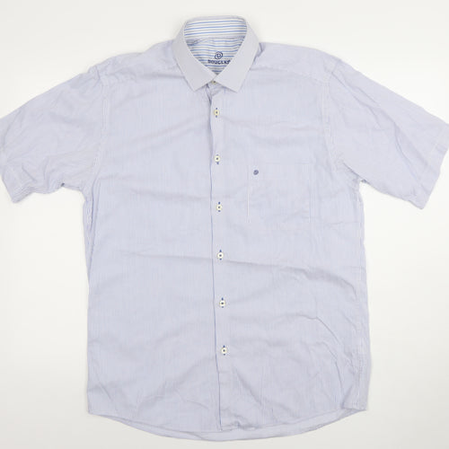 Douglas Mens Blue Striped Short Sleeve Classic Fit 16/41 Dress Shirt