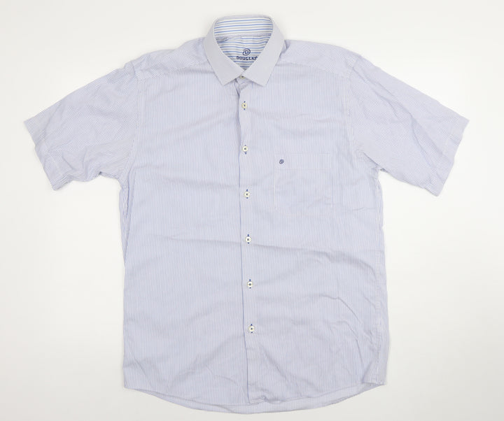 Douglas Mens Blue Striped Short Sleeve Classic Fit 16/41 Dress Shirt