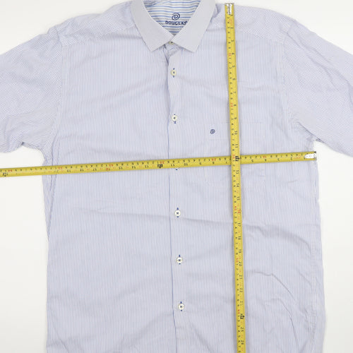 Douglas Mens Blue Striped Short Sleeve Classic Fit 16/41 Dress Shirt