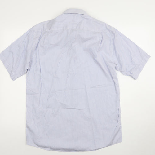 Douglas Mens Blue Striped Short Sleeve Classic Fit 16/41 Dress Shirt