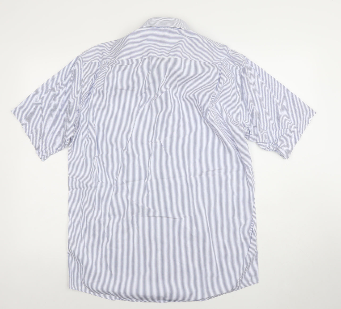 Douglas Mens Blue Striped Short Sleeve Classic Fit 16/41 Dress Shirt