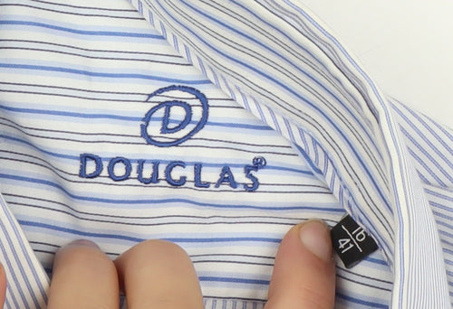 Douglas Mens Blue Striped Short Sleeve Classic Fit 16/41 Dress Shirt