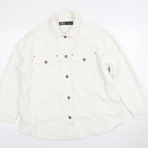 Zara Women White Corduroy Button Jacket Size 12 Cotton Casual