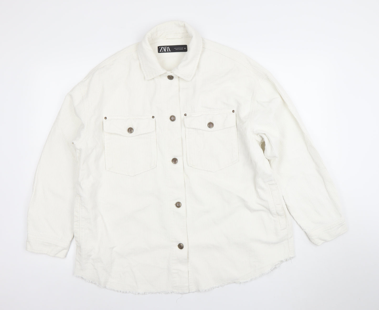Zara Women White Corduroy Button Jacket Size 12 Cotton Casual