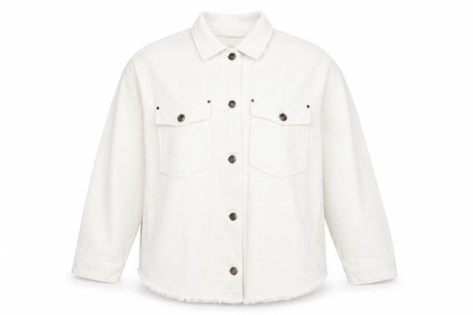 Front view of Zara Women White Corduroy Button Jacket, size 12, Cotton Casual