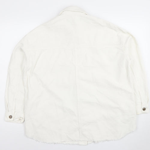 Zara Women White Corduroy Button Jacket Size 12 Cotton Casual