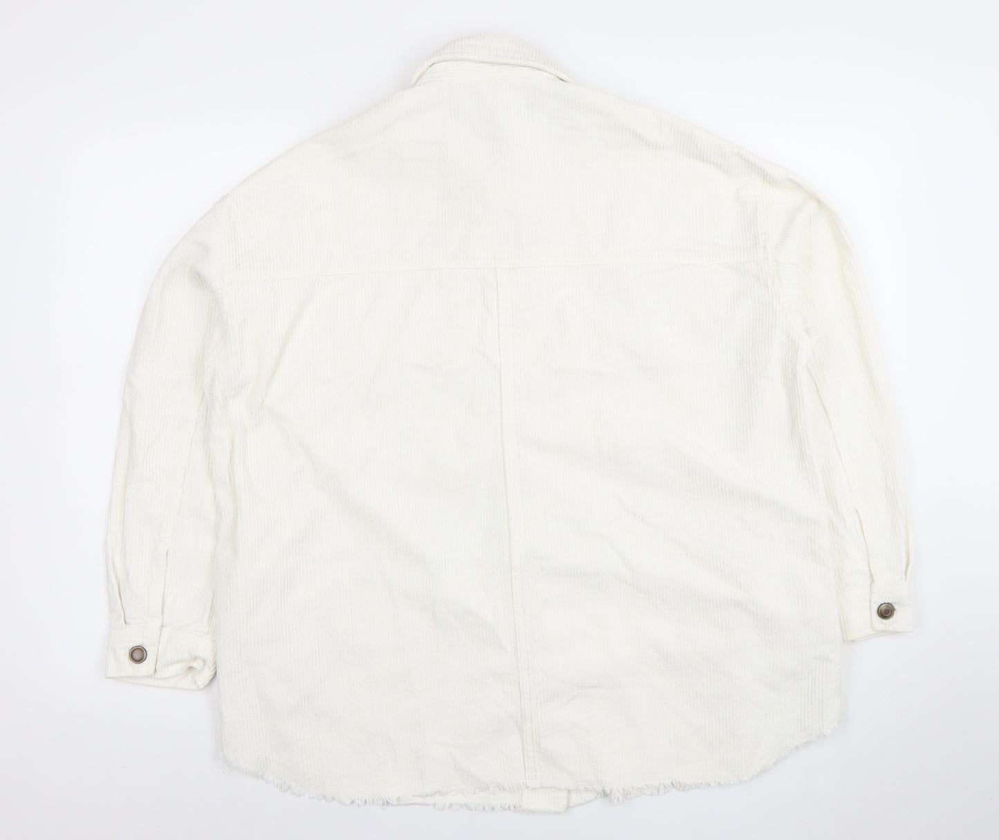 Zara Women White Corduroy Button Jacket Size 12 Cotton Casual