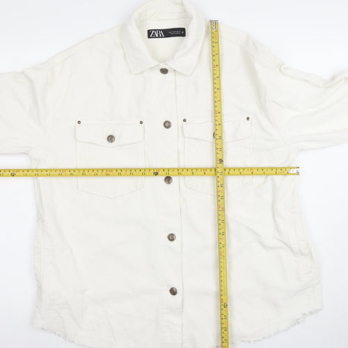 Zara Women White Corduroy Button Jacket Size 12 Cotton Casual