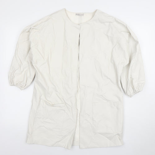 Zara Women White Faux Leather Long Open Overcoat Size S