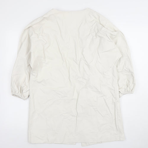 Zara Women White Faux Leather Long Open Overcoat Size S