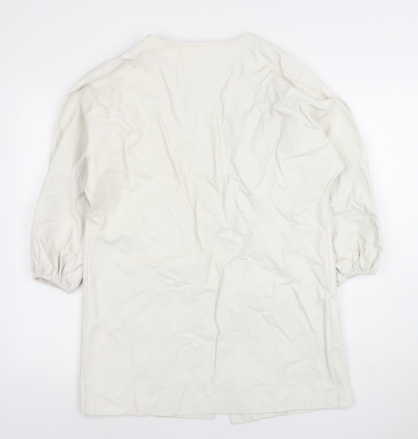 Zara Women White Faux Leather Long Open Overcoat Size S