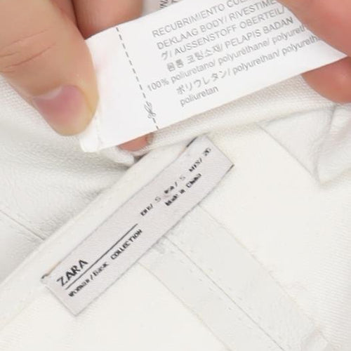 Zara Women White Faux Leather Long Open Overcoat Size S