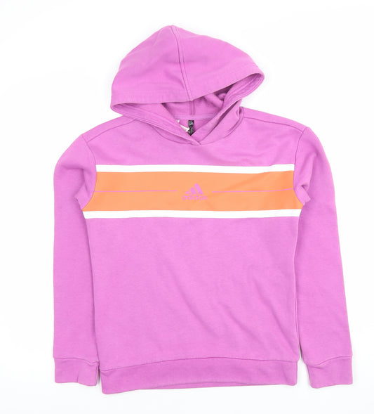 Adidas Girls Pink Pullover Hoodie 11-12 Years Colourblock Logo Fleece