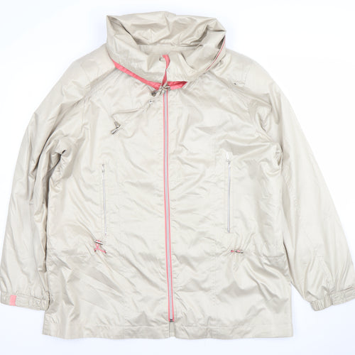 Franztex Womens Beige Hooded Rain Coat Jacket L Lightweight
