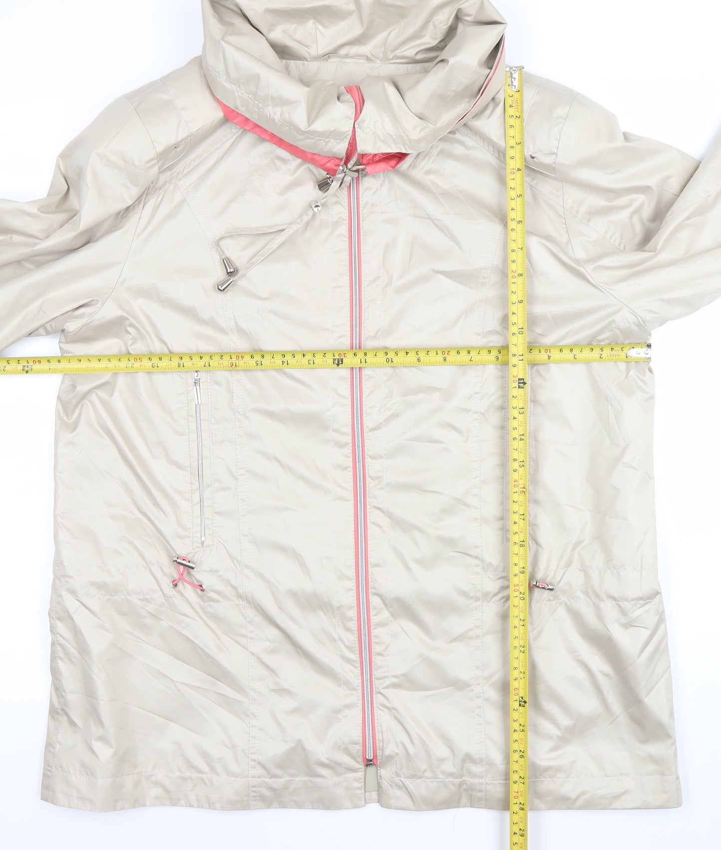 Franztex Womens Beige Hooded Rain Coat Jacket L Lightweight