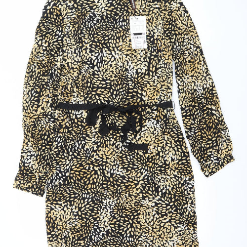 Punt Roma Women’s Black Gold Wrap Dress L Long Sleeve Viscose Stretch