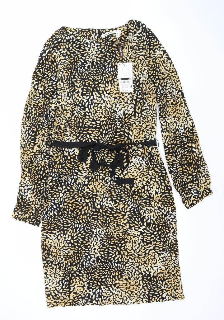 Punt Roma Women’s Black Gold Wrap Dress L Long Sleeve Viscose Stretch