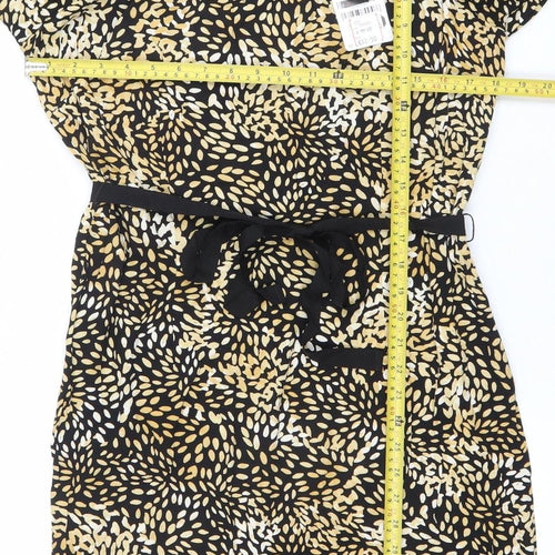 Punt Roma Women’s Black Gold Wrap Dress L Long Sleeve Viscose Stretch