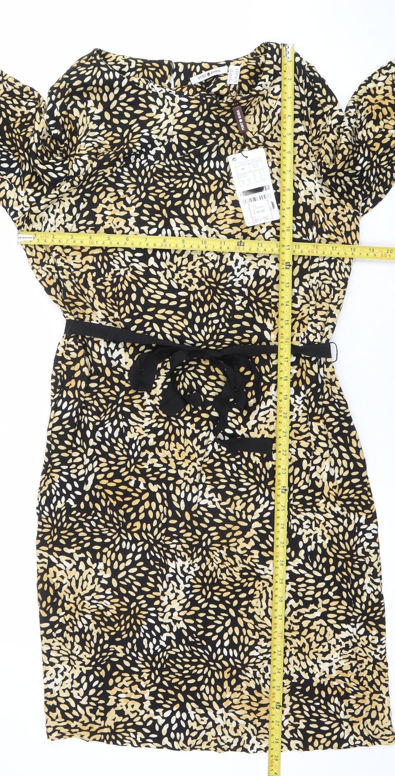 Punt Roma Women’s Black Gold Wrap Dress L Long Sleeve Viscose Stretch