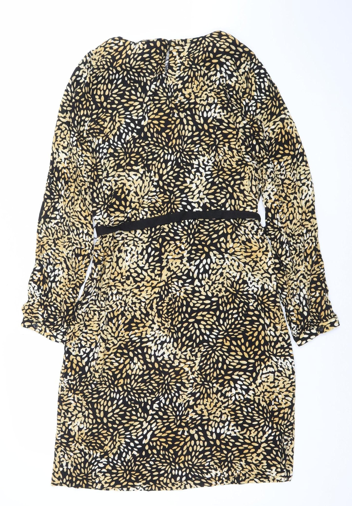 Punt Roma Women’s Black Gold Wrap Dress L Long Sleeve Viscose Stretch