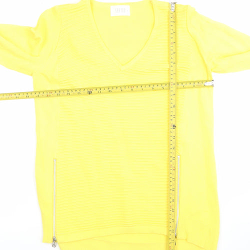 Savida Women’s Yellow V-Neck Knit Zip Detail Long Sleeve Top Size S