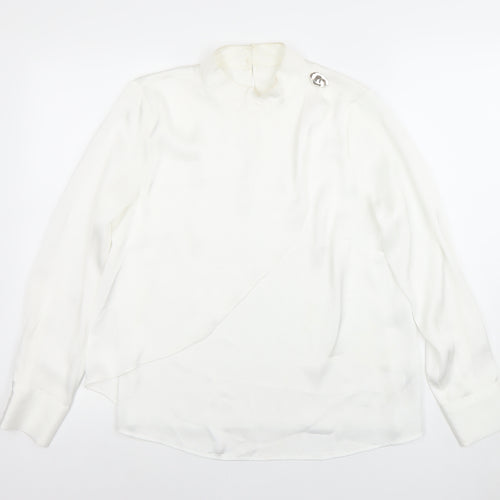 Savida Women's White High Neck Long Sleeve Chiffon Blouse Size 10