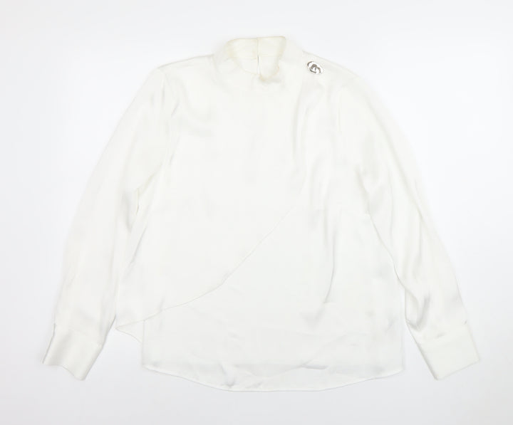Savida Women's White High Neck Long Sleeve Chiffon Blouse Size 10
