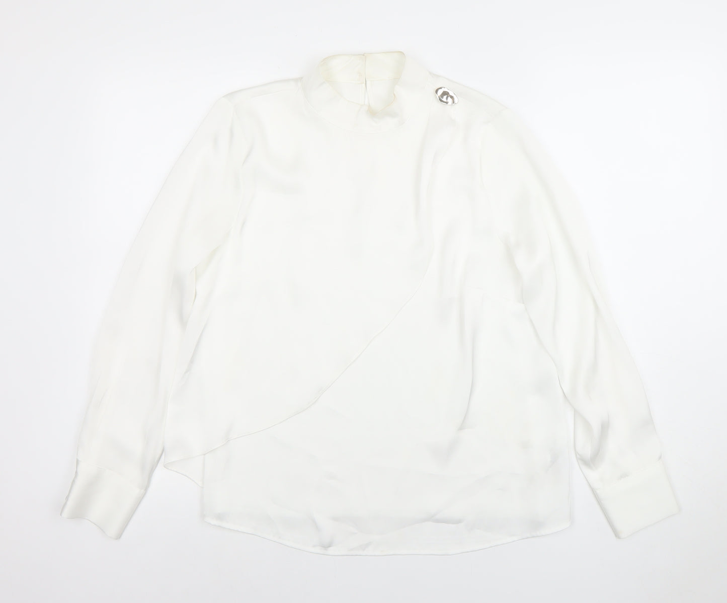 Savida Women's White High Neck Long Sleeve Chiffon Blouse Size 10
