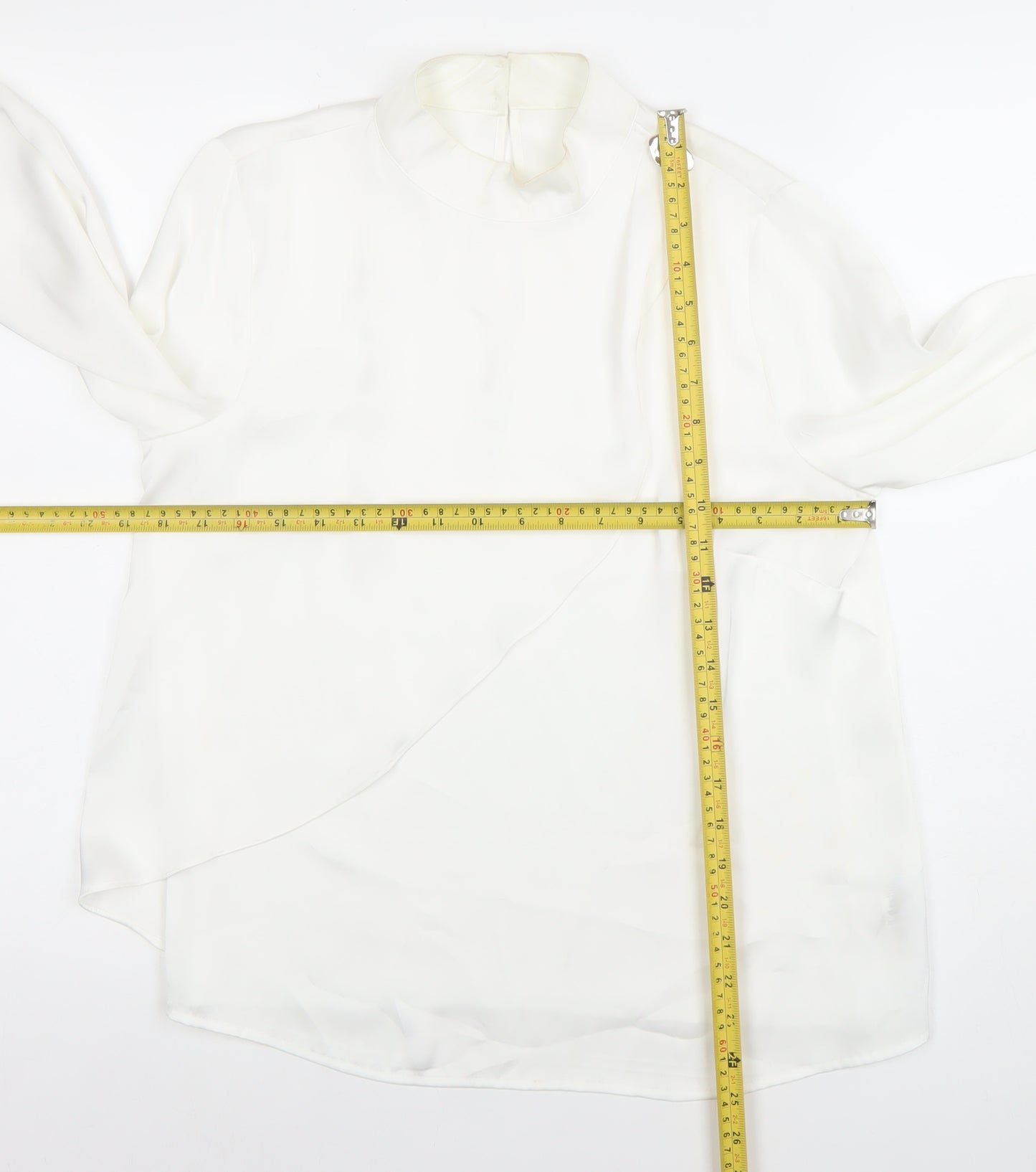 Savida Women's White High Neck Long Sleeve Chiffon Blouse Size 10