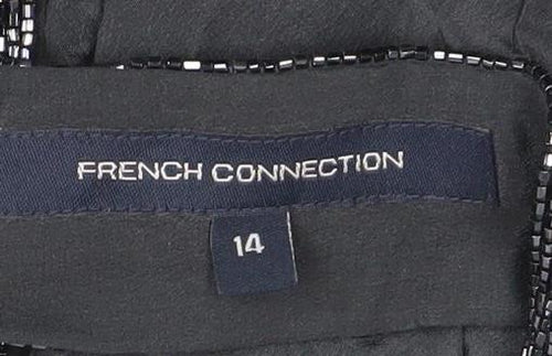 French Connection Women Black Silk Beaded Halter Bubble Hem Dress Size 14