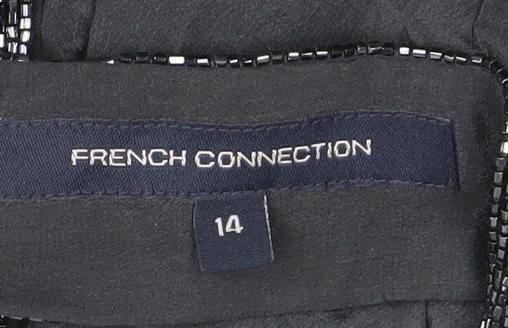 French Connection Women Black Silk Beaded Halter Bubble Hem Dress Size 14