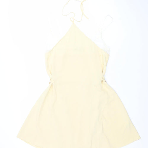 ZARA Women Beige Lace Slip Dress Size 8 V-Neck Strappy Short