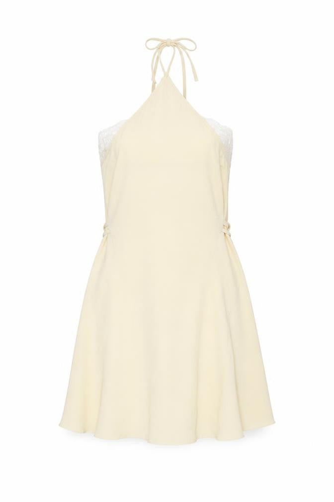 ZARA Women Beige Lace Slip Dress Size 8 V-Neck Strappy Short