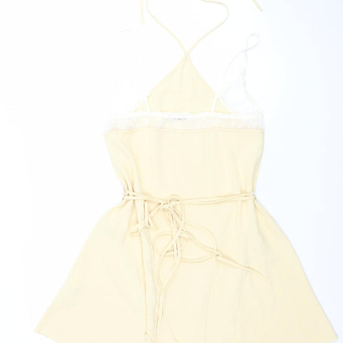 ZARA Women Beige Lace Slip Dress Size 8 V-Neck Strappy Short