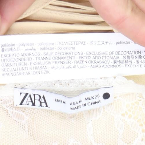 ZARA Women Beige Lace Slip Dress Size 8 V-Neck Strappy Short