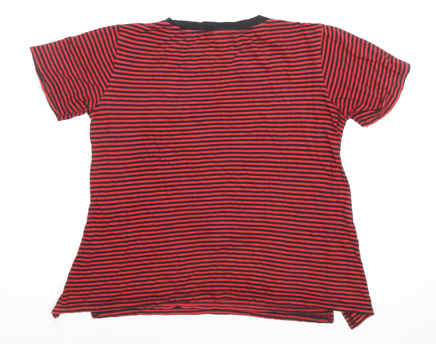 Stradivarius Women's Red Striped Embroidered T-Shirt Size L