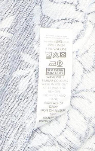 BHS Women Blue Floral Linen A-Line Midi Skirt Size 14