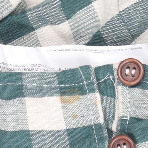 MNG Women Green Check Pinafore Dress Size 8 Cotton Linen