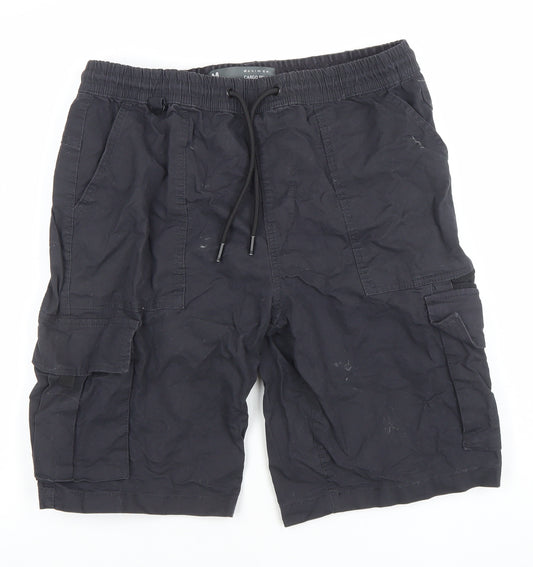 Denim Co. Mens Black Cargo Shorts M Relaxed Fit Cotton Blend