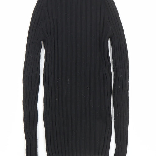 MNG Women's Black Slim Fit Ribbed Knit Mock Neck Long Sleeve Top S