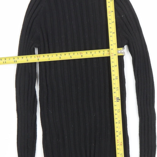 MNG Women's Black Slim Fit Ribbed Knit Mock Neck Long Sleeve Top S