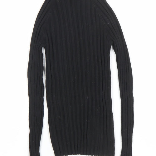 MNG Women's Black Slim Fit Ribbed Knit Mock Neck Long Sleeve Top S